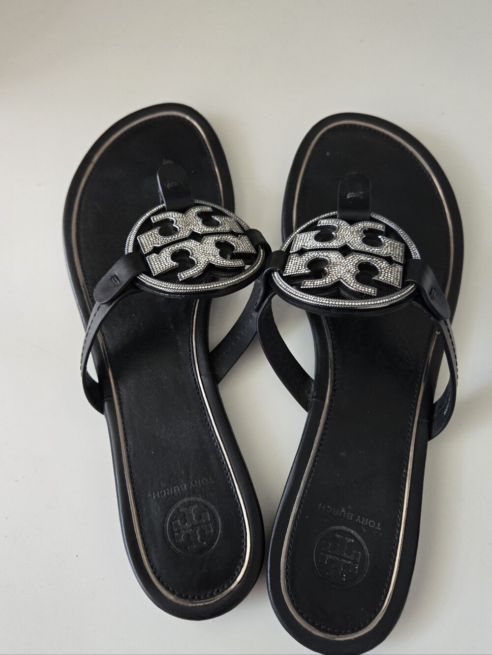Tory Burch Miller Sandals with Rhinestone Logo Medallion - Picture 4 of 6